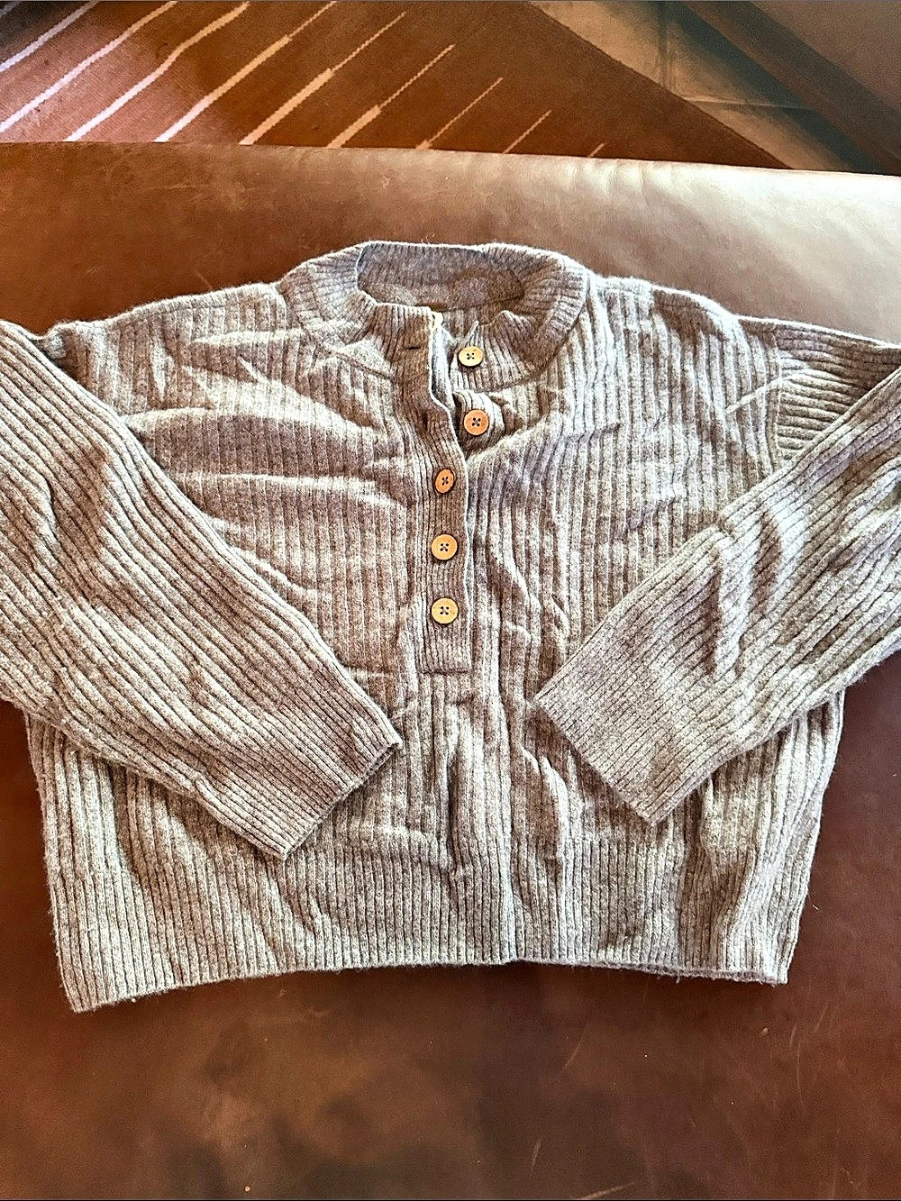 Free People Porta Cashmere Henley Sweater Grey Size Medium